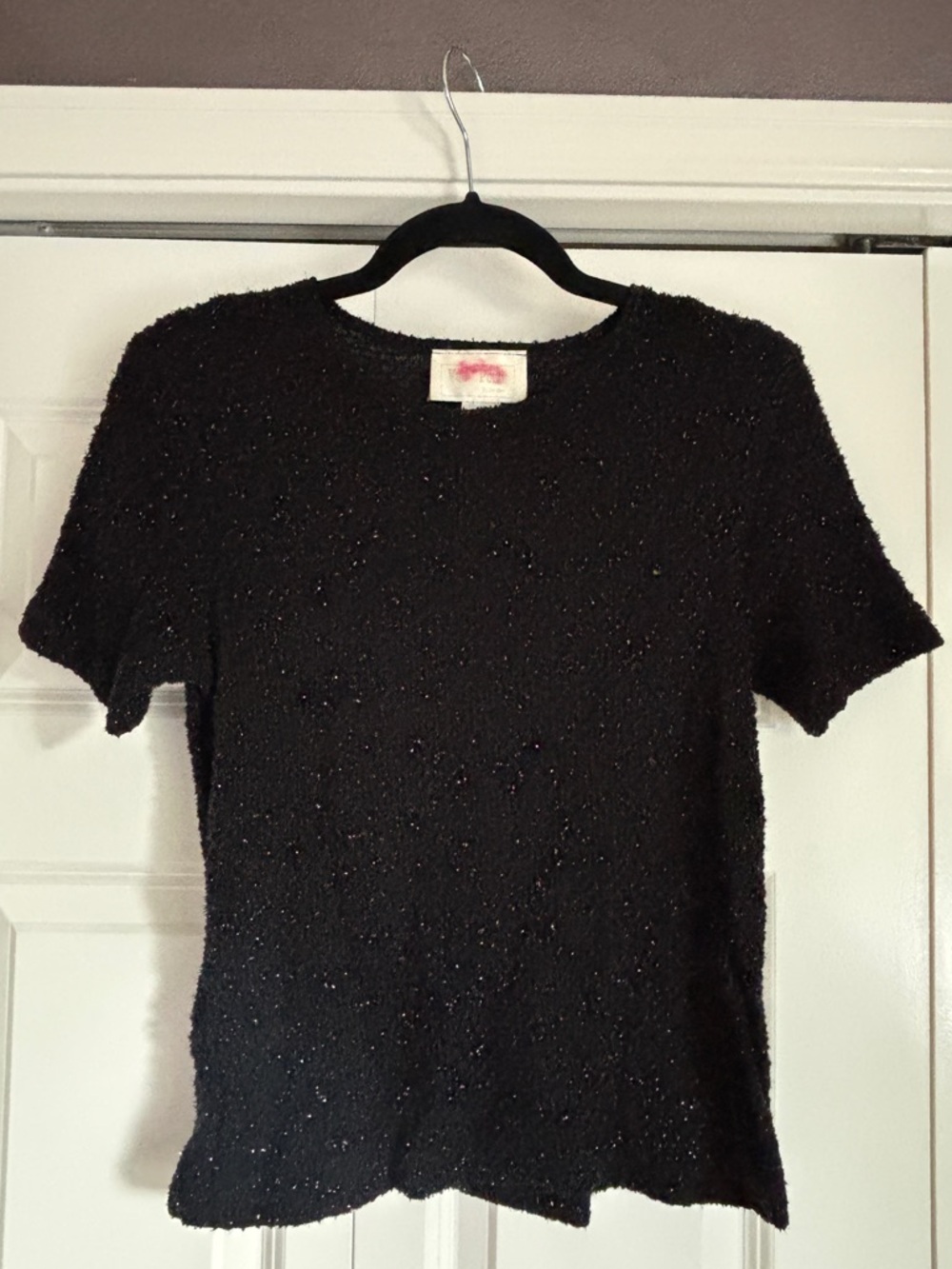 Black Short-Sleeve Sparkle Knit Top